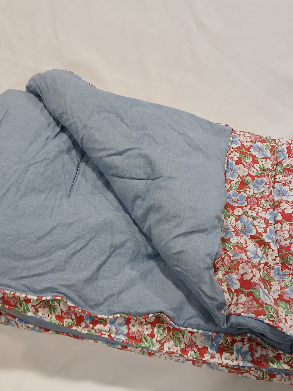 Vintage Ralph Lauren Falmouth Floral Hibiscus Chambray Reversible Twin Comforter